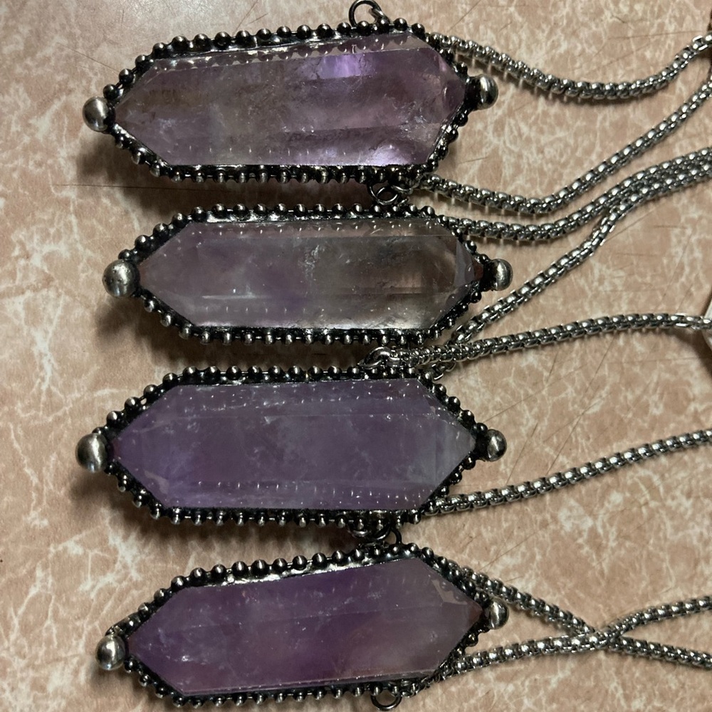 Natural big purple amethyst crystal gemstone boho goth maille steel necklace - Picture 16 of 16
